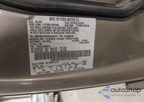 2002 Mercury Grand Marquis Gs from USA, damaged, VIN 2MEFM74W22X659349